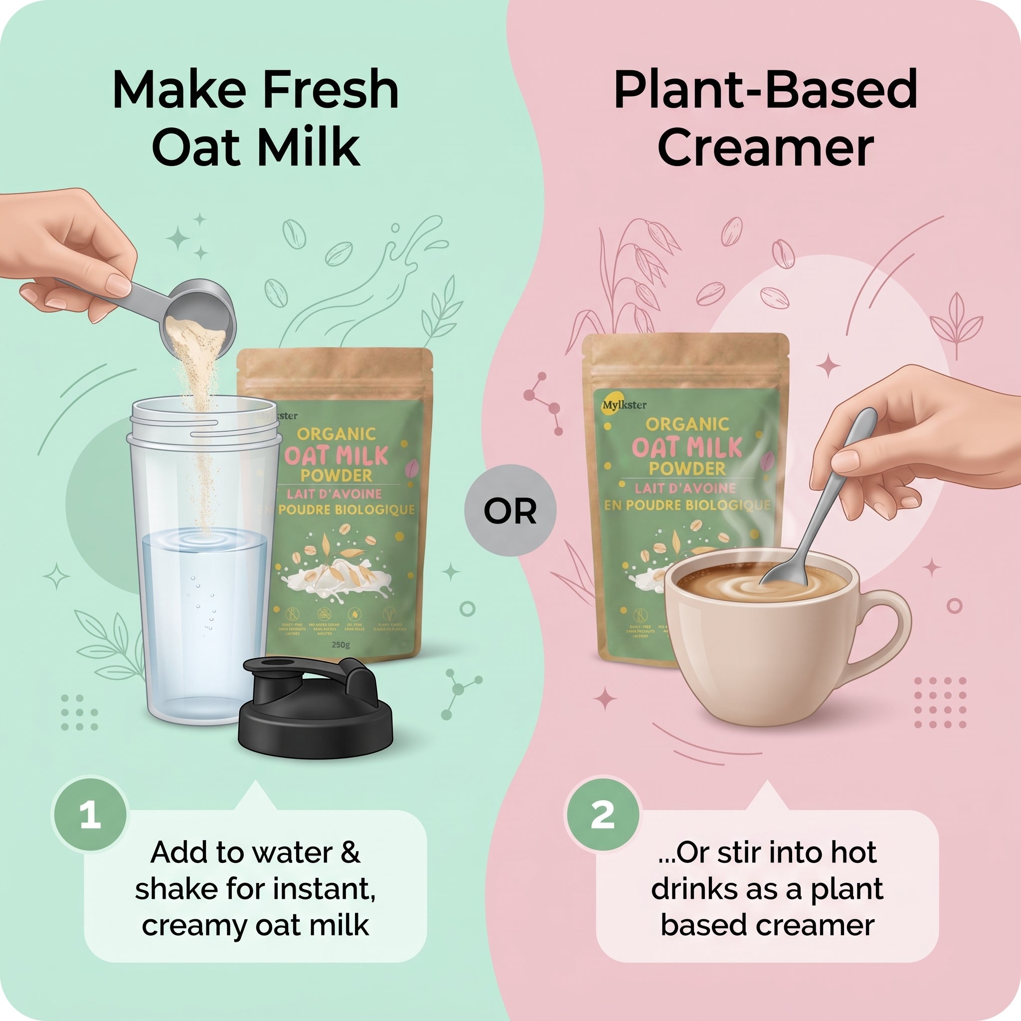 Organic Oat Milk Powder – Instant Dairy-Free Plant-Based Milk | Mylkster